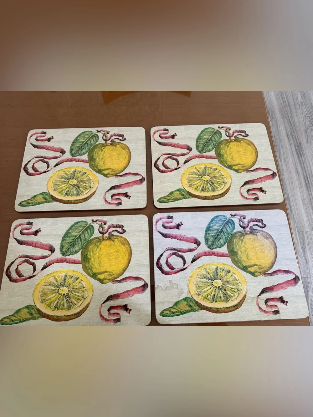 Williams Sonoma Cork Backed Placemats Lemon Fruit Adami Pomvm Set of 4 Rectangle